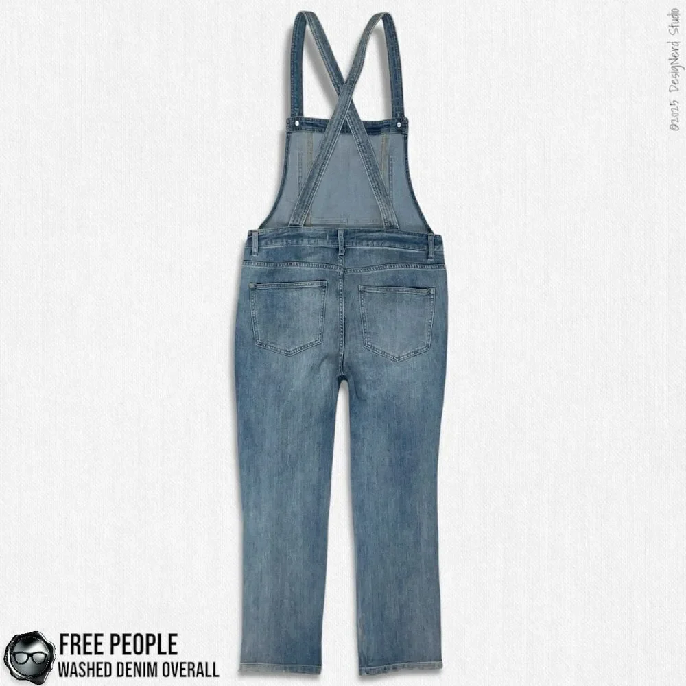 FREE PEOPLE WASHED DENIM OVERALLS IN DISTRESSED INDIGO WOMEN’S SIZE 30 SKINNY